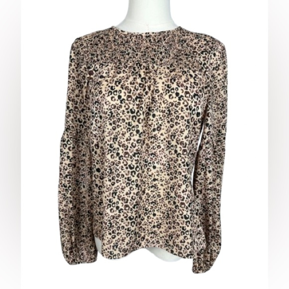 Parker Leopard Print Long Sleeve Blouse in Beige and Black